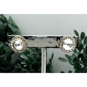 Silver -Tone Round Crystal Rhinestone Stud Earrings